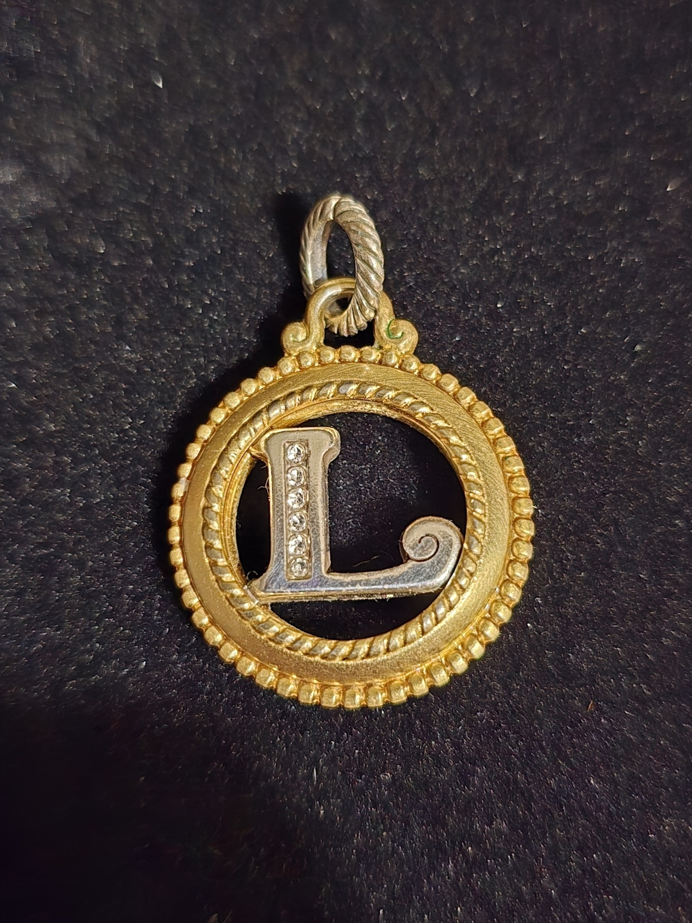 Brighton Two-Tone Gold and Silver 'L' Initial Pendant with Crystals